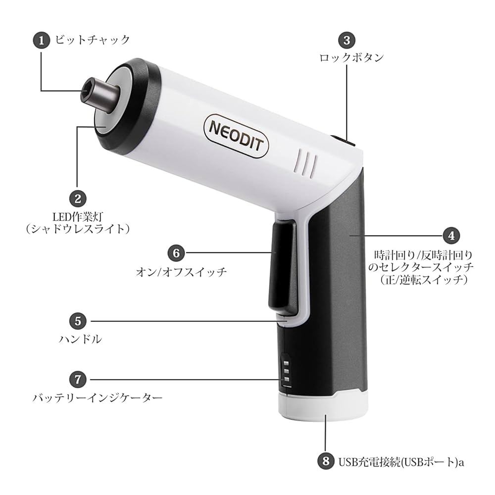 ☆電動ドライバー 電動ドリル 32本ビット 1本延長棒　ミニ　コンパクト Amazon | NEODIT 電動ドライバー 電動ドリル 32本ビット 1本延長